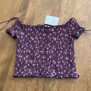 Pacific Republic crop top size medium. Maroon with pink flowers, very stretchy!